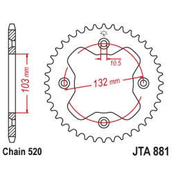 Foaie spate ALU JT JTA 881-38BLK 38T, 520 Negru