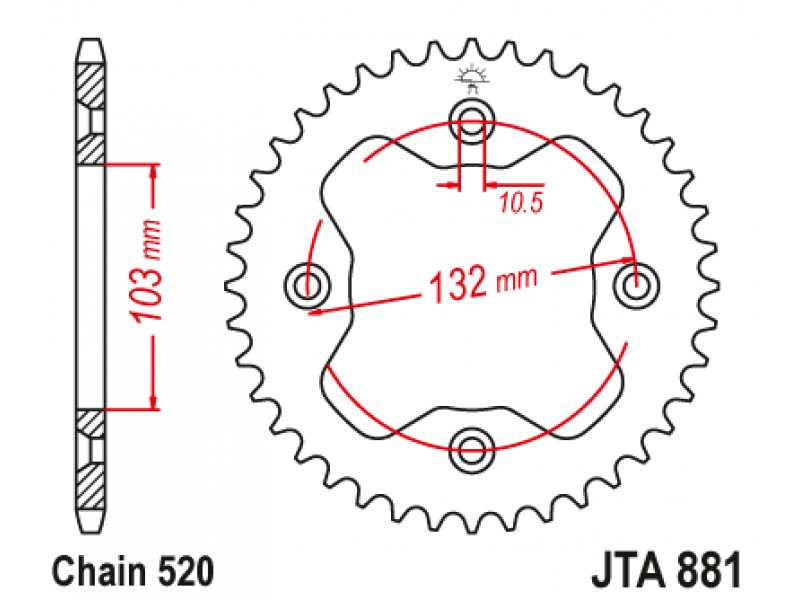Foaie spate ALU JT JTA 881-38BLK 38T, 520 Negru Foaie spate ALU JT JTA 881-38BLK 38T, 520 Negru