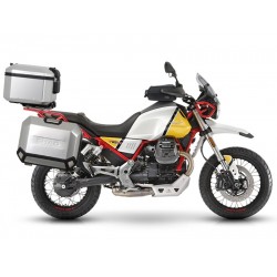 Set complet de cutii de aluminiu SHAD TERRA, 37L cutie centrala si 36L / 47L cutii laterale, incluzand set de montaj si placa SHAD MOTO GUZZI V 85 TT