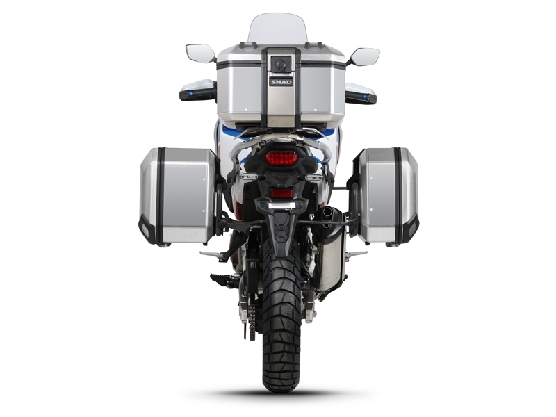 Set complet cutii aluminiu SHAD TERRA (negru), 37L cutie centrala   36L / 47L cutii laterale, incluzand kit montare si placa SHAD HONDA CRF 1100 Africa Twin