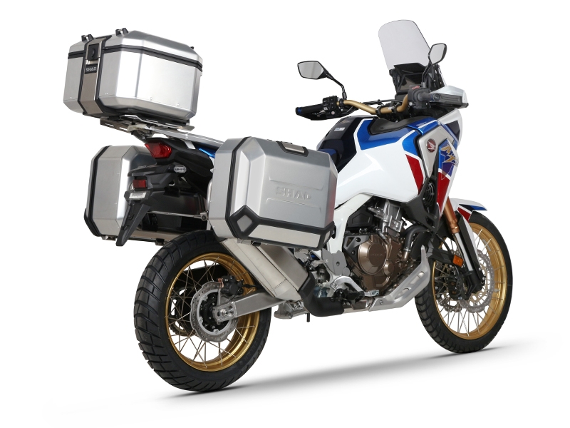 Set complet cutii aluminiu SHAD TERRA (negru), 37L cutie centrala   36L / 47L cutii laterale, incluzand kit montare si placa SHAD HONDA CRF 1100 Africa Twin