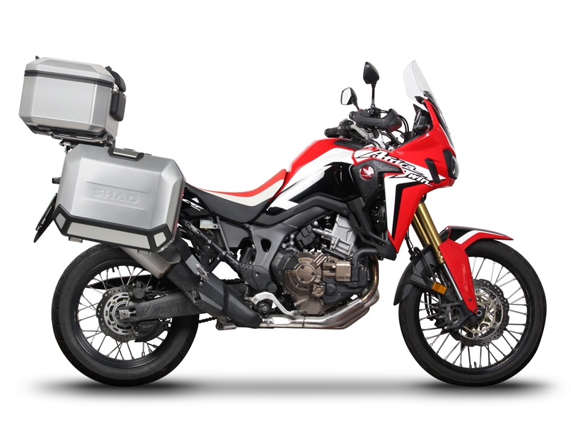 Set complet cutii aluminiu SHAD TERRA (negru), 37L cutie centrala   36L / 47L cutii laterale, incluzand kit montare si placa SHAD HONDA CRF 1000  Africa Twin