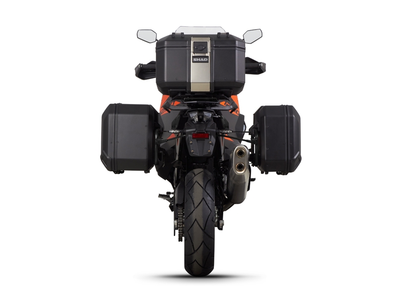 Set complet cutii aluminiu SHAD TERRA (negru), 37L cutie centrala   36L / 47L cutii laterale, incluzand kit montare si placa SHAD KTM Super Adventure 1290 (R, S)