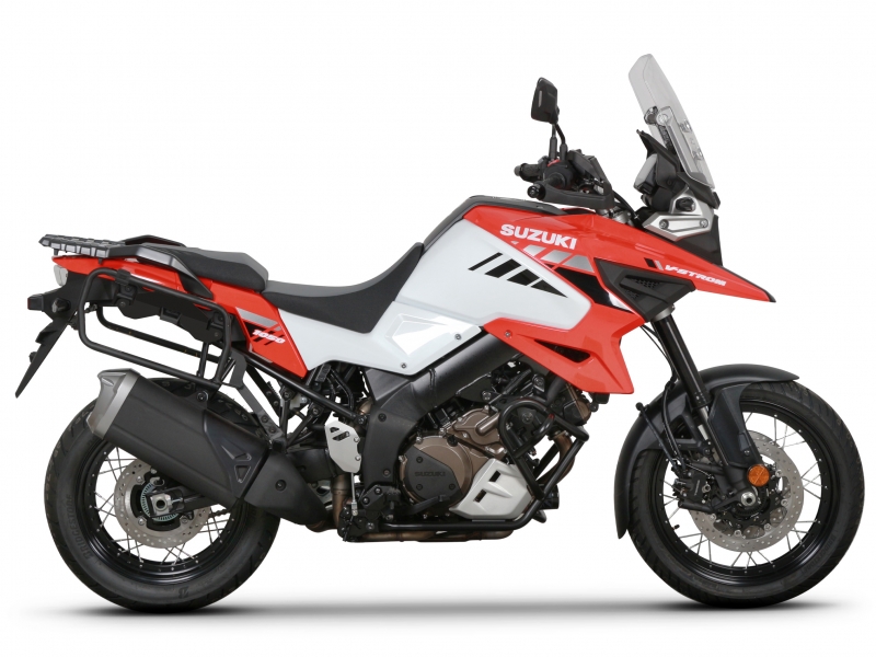 Set complet de cutii de aluminiu, SHAD TERRA NEGRU, 48L cutie centrala si 47L / 47L cutii laterale, incluzand kit de montaj si placa SHAD SUZUKI DL 1000 V-Strom/ DL 1050 V-Strom