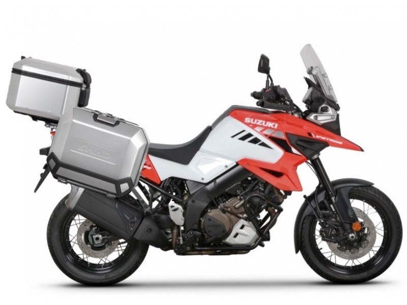 Set complet de cutii de aluminiu SHAD TERRA, 37L cutie centrala  si 47L / 47L cutii laterale, incluzand kit montaj si placa SHAD SUZUKI DL 1000 V-Strom/ DL 1050 V-Strom