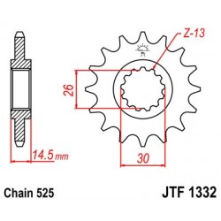 Pinion fata JT JTF 1332-16RB 16T, 525 rubber cushioned Pinion fata JT JTF 1332-16RB 16T, 525 rubber cushioned