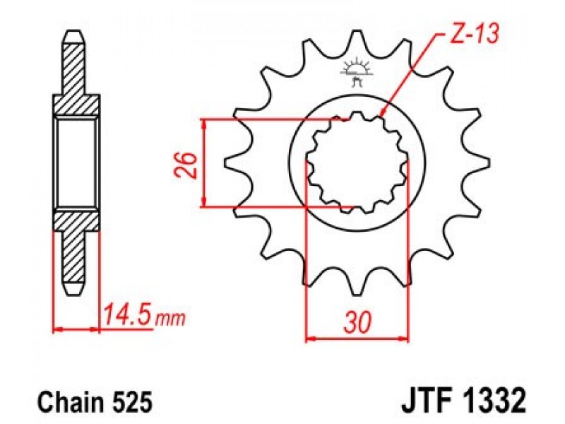 Pinion fata JT JTF 1332-16RB 16T, 525 rubber cushioned Pinion fata JT JTF 1332-16RB 16T, 525 rubber cushioned