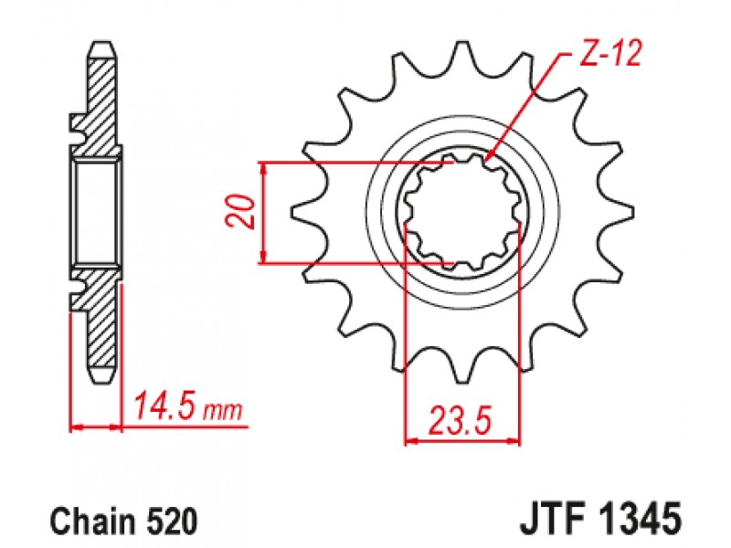 Pinion fata JT JTF 1345-13RB 13T, 520 rubber cushioned Pinion fata JT JTF 1345-13RB 13T, 520 rubber cushioned