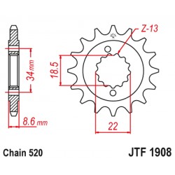 Pinion fata JT JTF 1908-15RB 15T, 520 rubber cushioned Pinion fata JT JTF 1908-15RB 15T, 520 rubber cushioned