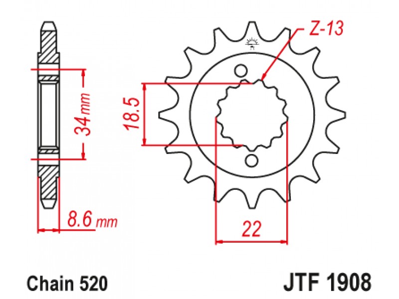 Pinion fata JT JTF 1908-15RB 15T, 520 rubber cushioned Pinion fata JT JTF 1908-15RB 15T, 520 rubber cushioned