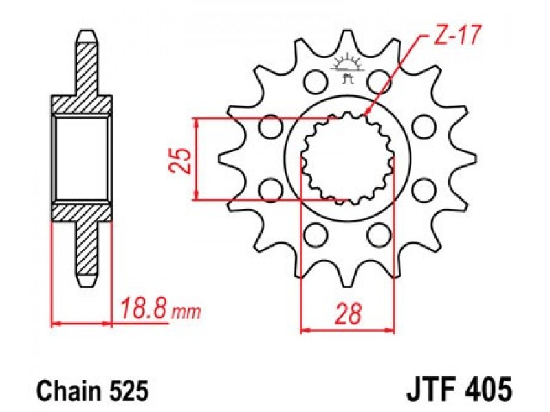 Pinion fata JT JTF 405-20RB 20T, 525 rubber cushioned Pinion fata JT JTF 405-20RB 20T, 525 rubber cushioned