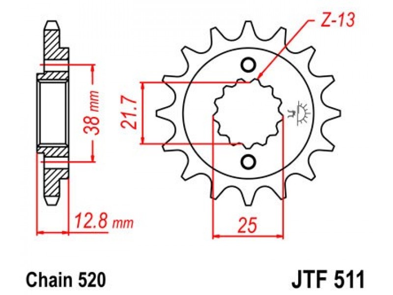 Pinion fata JT JTF 511-15RB 15T, 520 rubber cushioned Pinion fata JT JTF 511-15RB 15T, 520 rubber cushioned