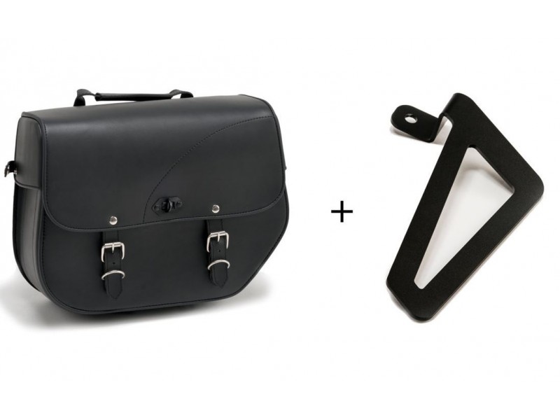 Leather saddlebag CUSTOMACCES SANT LOUIS APS012N Negru left, with metal base left side and left fitting kit