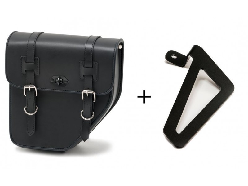 Leather saddlebag CUSTOMACCES IBIZA APS016N Negru left, with metal base left side and left fitting kit