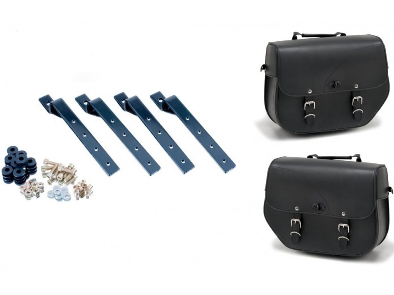 Leather saddlebags CUSTOMACCES SANT LOUIS APS003N Negru set, with metal base and fitting kit set