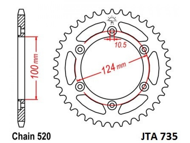 Foaie spate ALU JT JTA 735-39BLK 39T, 520 Negru Foaie spate ALU JT JTA 735-39BLK 39T, 520 Negru
