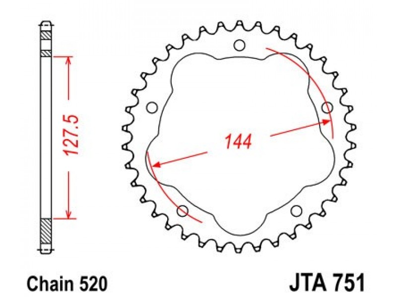 Foaie spate ALU JT JTA 751-42BLK 42T, 520 Negru Foaie spate ALU JT JTA 751-42BLK 42T, 520 Negru