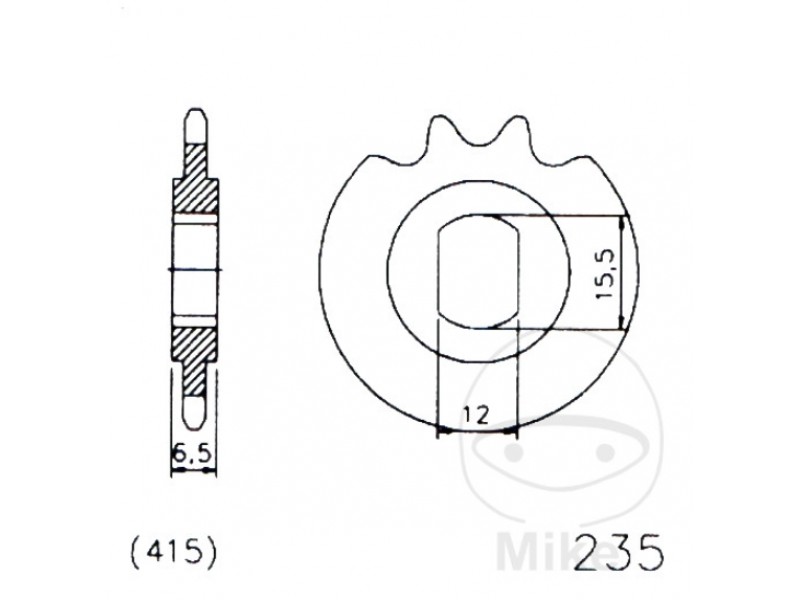 Pinion fata JMT 13T, pitch 415 elongated hole 12/15.5 Pinion fata JMT 13T, pitch 415 elongated hole 12/15.5