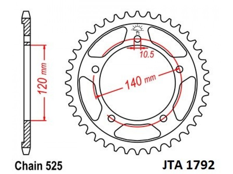 Foaie spate ALU JT JTA 1792-42BLK 42T, 525 Negru Foaie spate ALU JT JTA 1792-42BLK 42T, 525 Negru