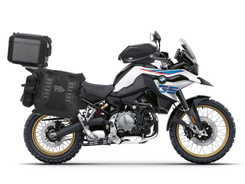 Complete set of SHAD TERRA TR40 adventure saddlebags and SHAD TERRA BLACK aluminium 55L topcase, including mounting kit SHAD BMW F750 GS / F850 GS
