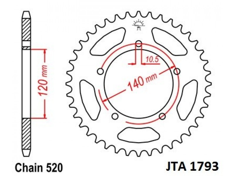 Foaie spate ALU JT JTA 1793-42 42T, 520 Foaie spate ALU JT JTA 1793-42 42T, 520