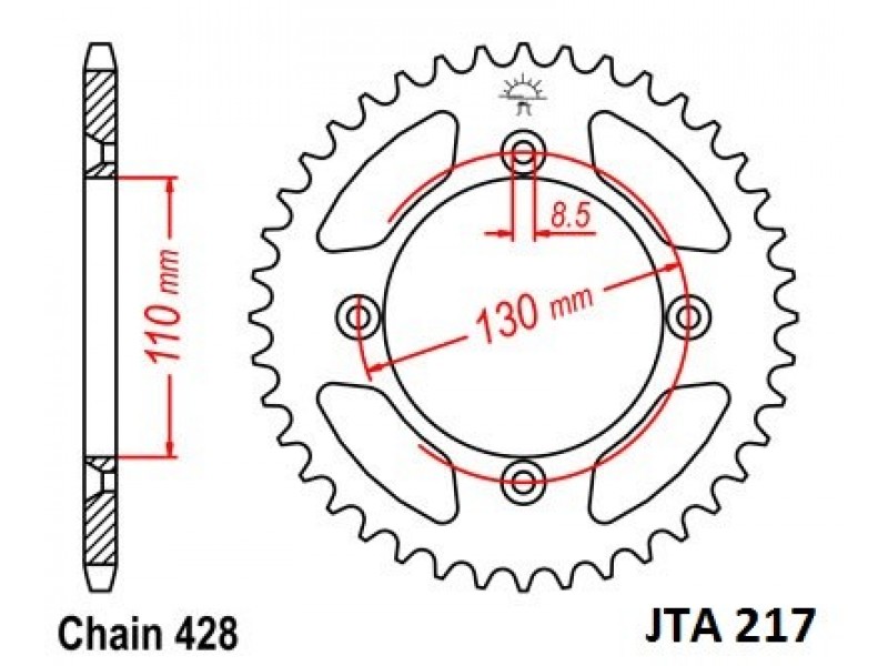 Foaie spate ALU JT JTA 217-56 56T, 428 Foaie spate ALU JT JTA 217-56 56T, 428