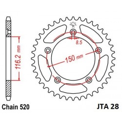 Foaie spate ALU JT JTA 28-43 43T, 520 Foaie spate ALU JT JTA 28-43 43T, 520