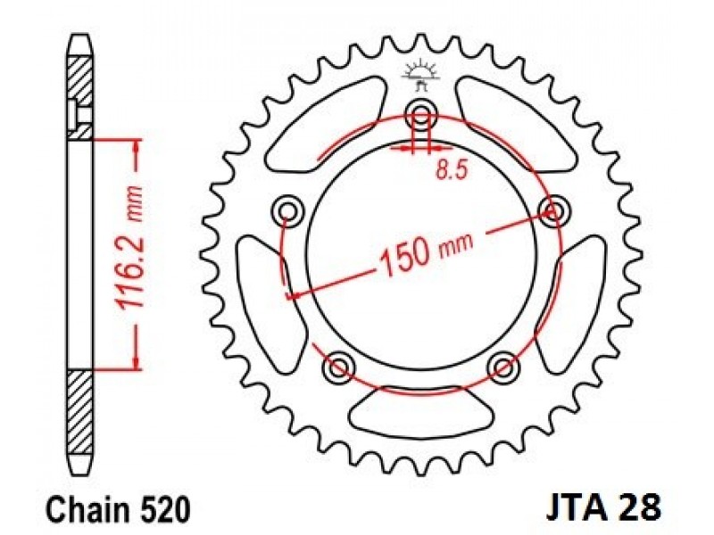 Foaie spate ALU JT JTA 28-43 43T, 520 Foaie spate ALU JT JTA 28-43 43T, 520