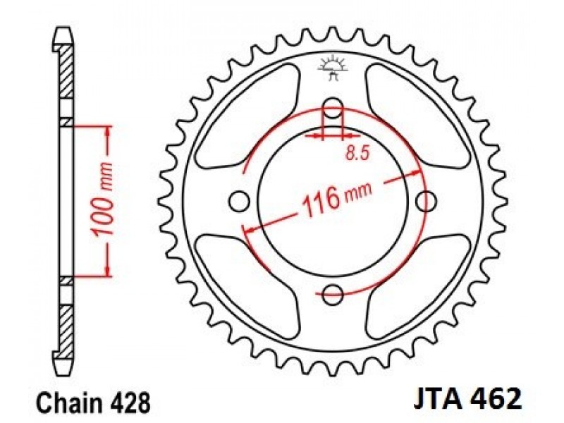 Foaie spate ALU JT JTA 462-51 51T, 428 Foaie spate ALU JT JTA 462-51 51T, 428