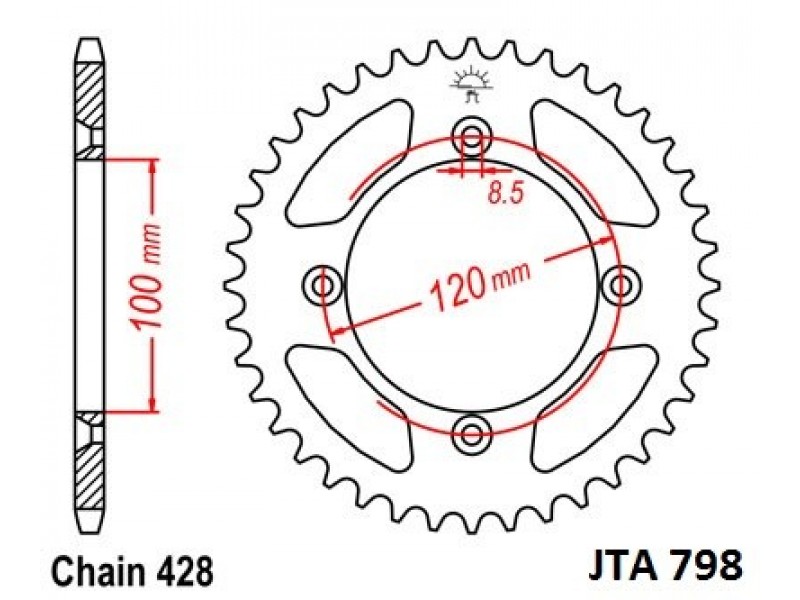 Foaie spate ALU JT JTA 798-47 47T, 428 Foaie spate ALU JT JTA 798-47 47T, 428