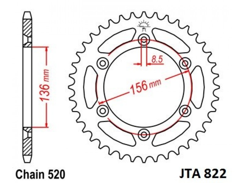 Foaie spate ALU JT JTA 822-49 49T, 520 Foaie spate ALU JT JTA 822-49 49T, 520