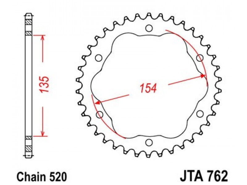 Foaie spate ALU JT JTA 762-38 38T, 520 Foaie spate ALU JT JTA 762-38 38T, 520