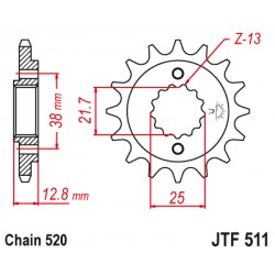 Pinion fata JT JTF 511-16RB 16T, 520 rubber cushioned Pinion fata JT JTF 511-16RB 16T, 520 rubber cushioned