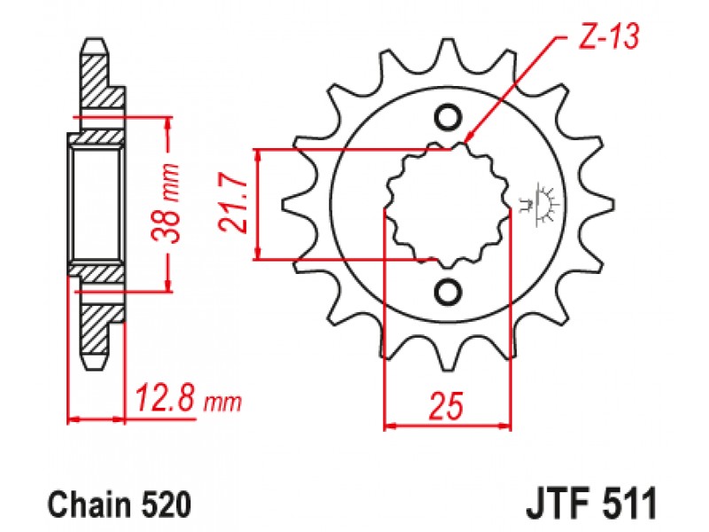 Pinion fata JT JTF 511-16RB 16T, 520 rubber cushioned Pinion fata JT JTF 511-16RB 16T, 520 rubber cushioned