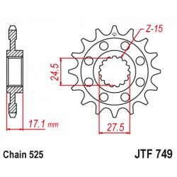 Pinion fata JT JTF 749-16RB 16T, 525 rubber cushioned Pinion fata JT JTF 749-16RB 16T, 525 rubber cushioned