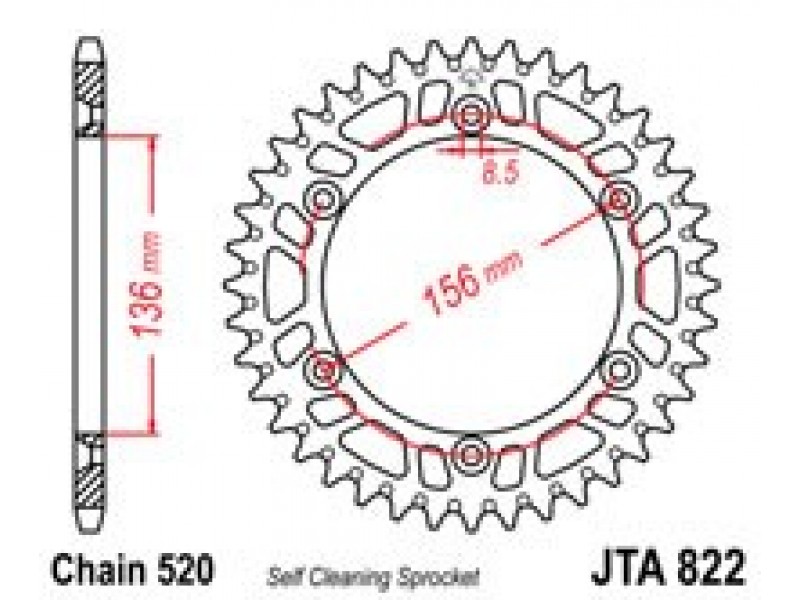 Foaie spate ALU JT JTA 822-53 53T, 520 Foaie spate ALU JT JTA 822-53 53T, 520