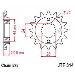 Pinion fata JT JTF 314-16RB 16T, 525 rubber cushioned Pinion fata JT JTF 314-16RB 16T, 525 rubber cushioned