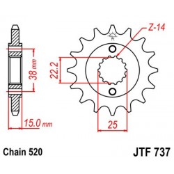 Pinion fata JT JTF 737-14 14T, 520 Pinion fata JT JTF 737-14 14T, 520
