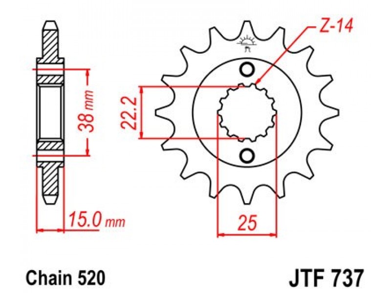 Pinion fata JT JTF 737-14 14T, 520 Pinion fata JT JTF 737-14 14T, 520