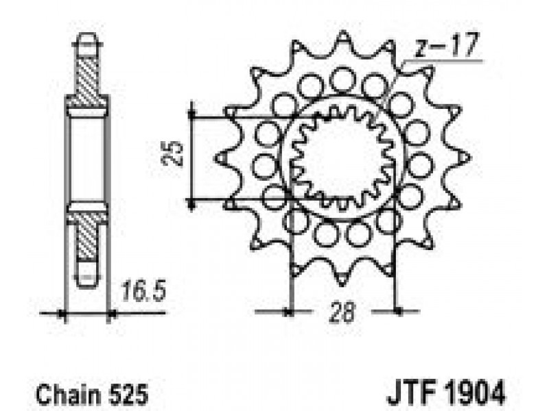 Pinion fata JT JTF 1904-17RB 17T, 525 rubber cushioned
