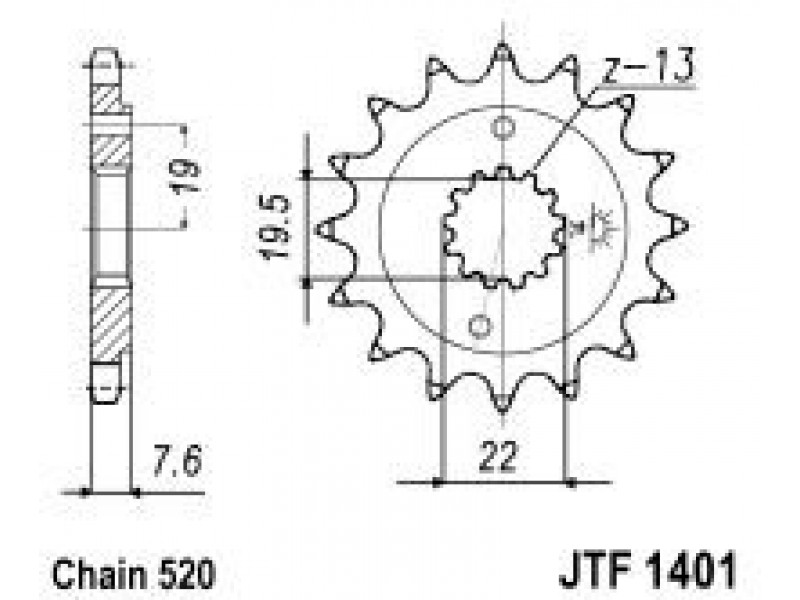 Pinion fata JT JTF 1401-14 14T, 520 Pinion fata JT JTF 1401-14 14T, 520