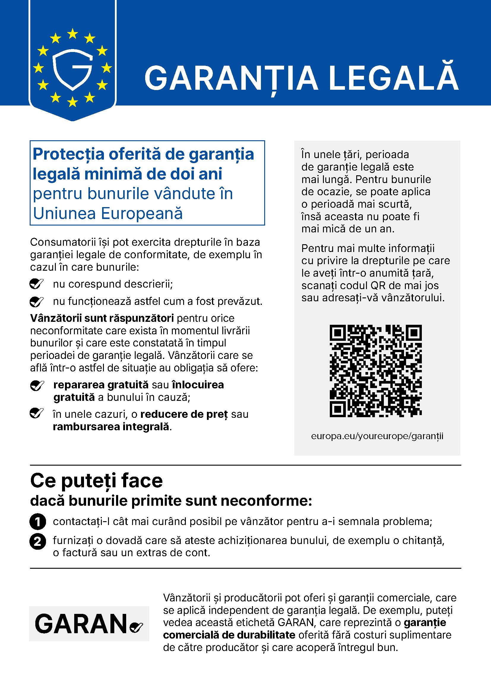 Informații despre garanția legală